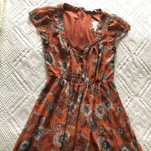 Button Front Midi Dress in Gathered Blooms